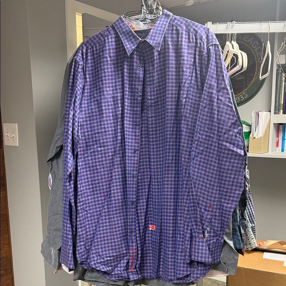 Robert Graham Blue and Purple Checkered Shirt